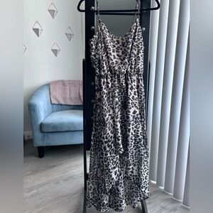 Leopard Spaghetti Strap High-Low Dress